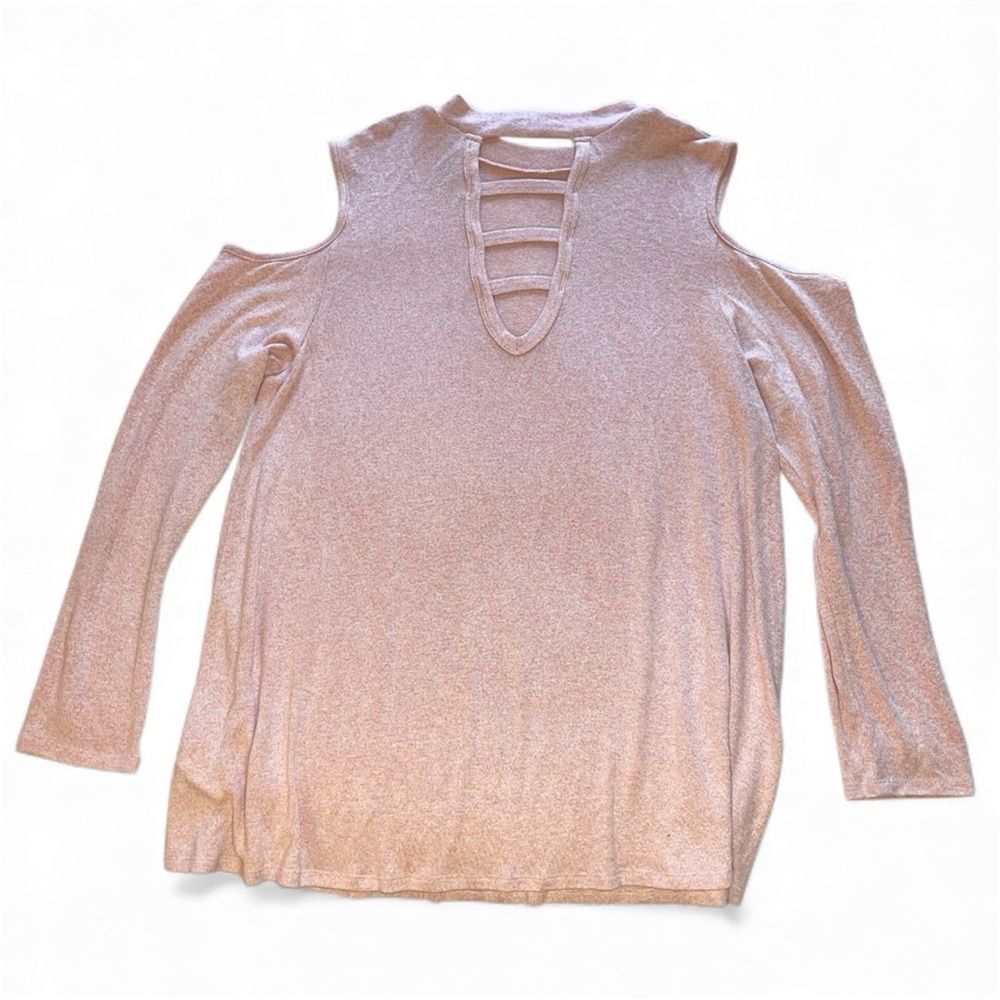 X Lisa Rinna Collection Light Pink Cold Shoulder Top - Picture 2 of 6